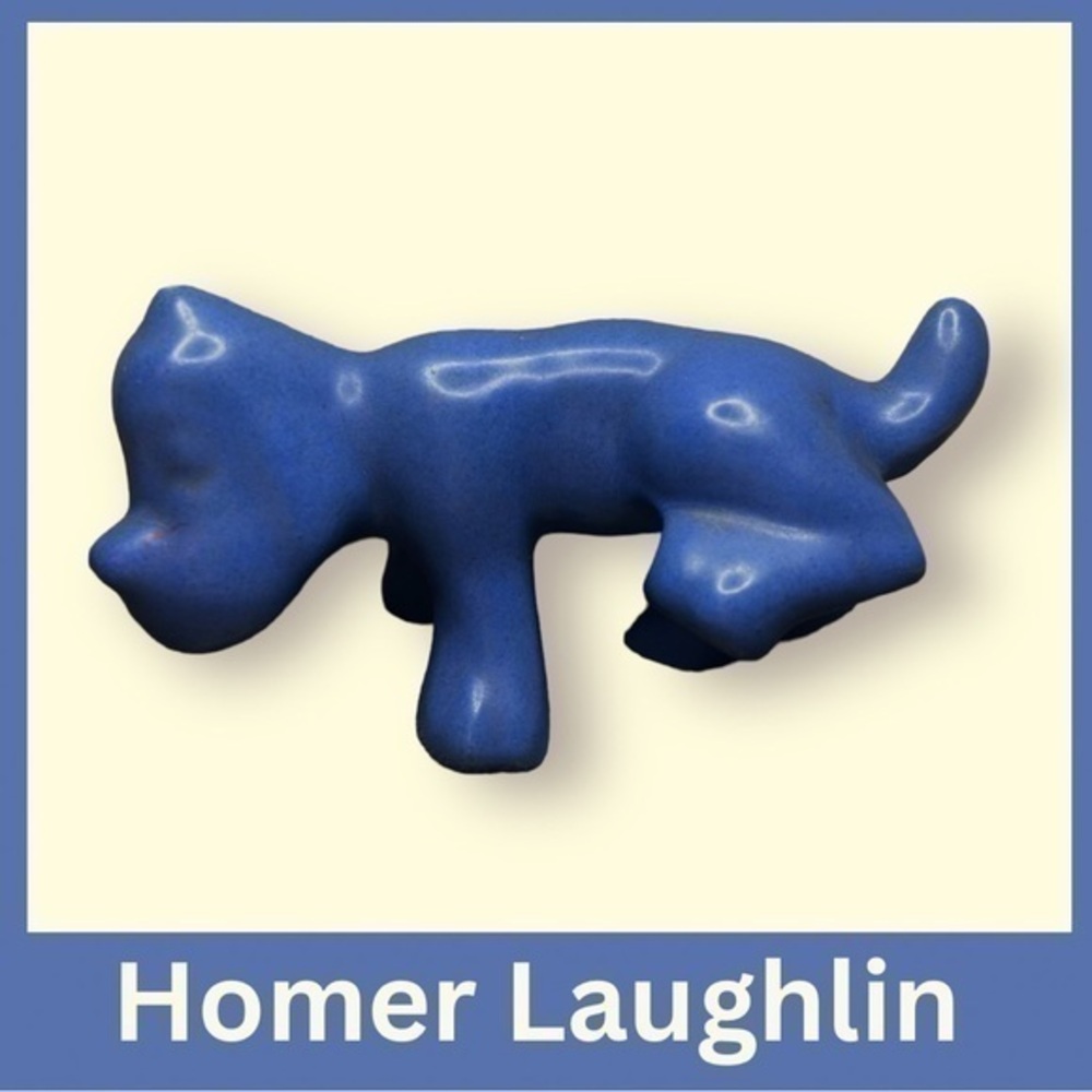 Cobalt Blue Vintage Pottery Dog Figurine
